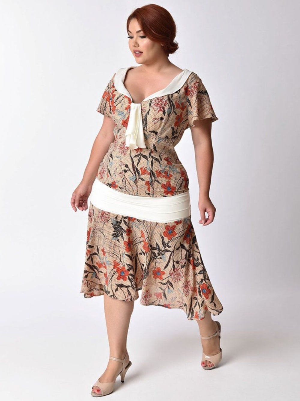 Unique Vintage Wilshire Floral 20’s Style Day Dress 2XL